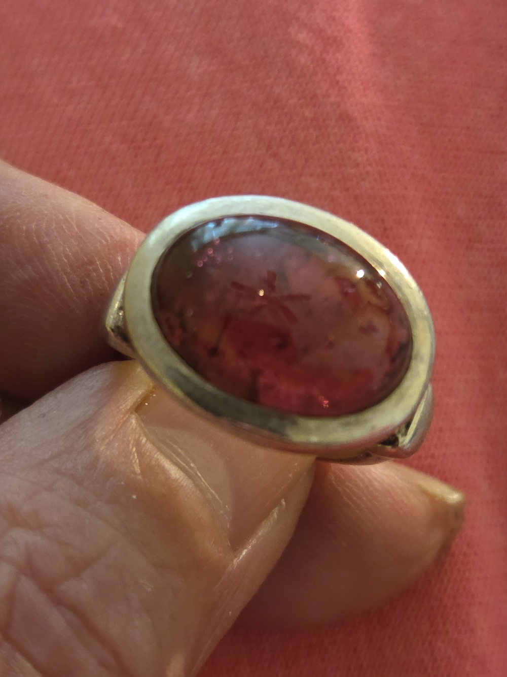 Vintage,pink,tourmaline cabochon ,925 solid sterling,ring!-